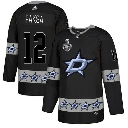 Men Adidas Dallas Stars #12 Radek Faksa Black Authentic Team Logo Fashion 2020 Stanley Cup Final Stitched NHL Jersey